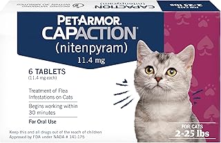 PetArmor CAPACTION Oral Flea Tablets Cats 2-25 lbs, Nitenpyram, 6-Dose | Ideal for Cats 2-25 lbs; Oral Tablet, No Mess; 6 doses; Fast Flea Treatment