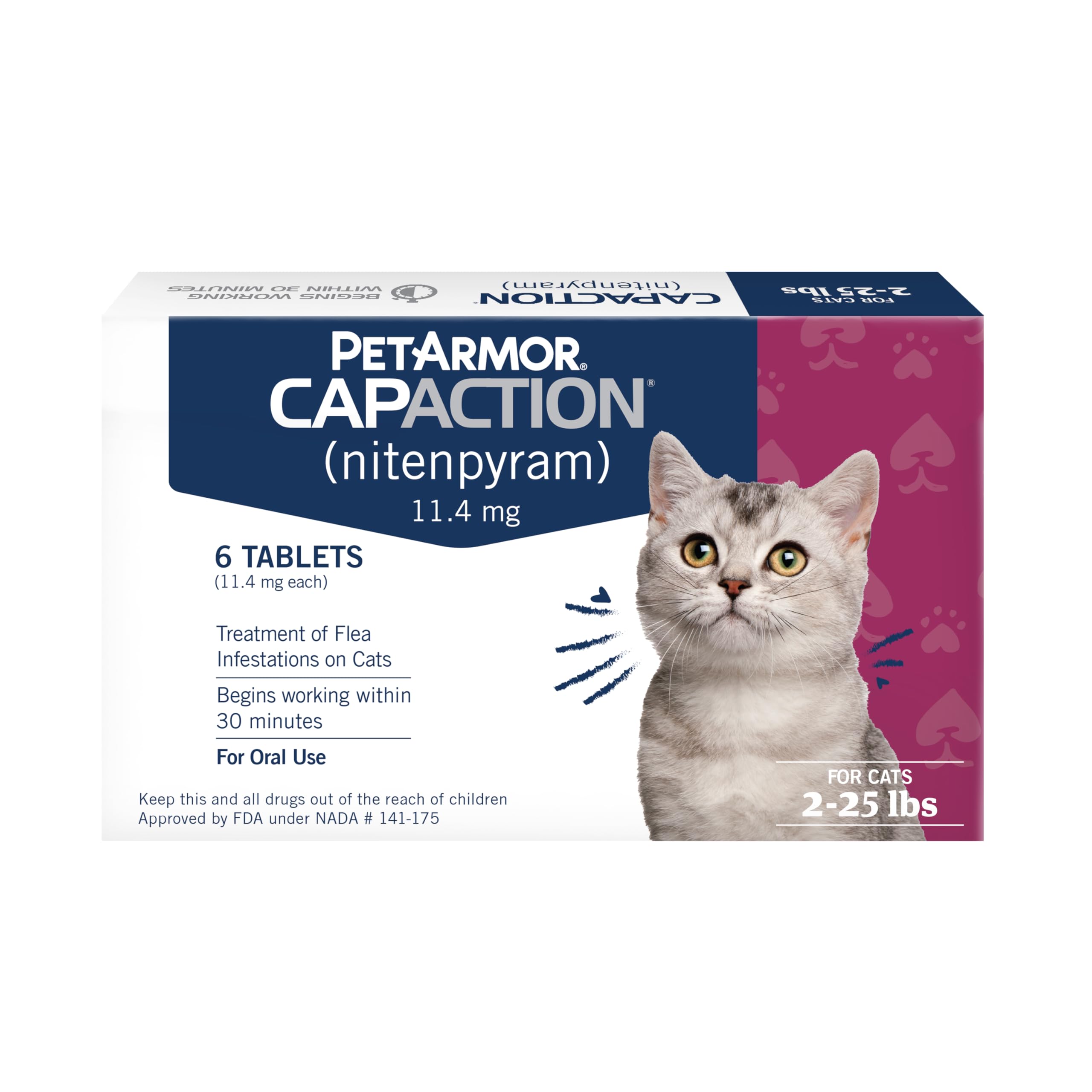 PetArmor CAPACTION Oral Flea Tablets Cats 2-25 lbs, Nitenpyram, 6-Dose | Ideal f
