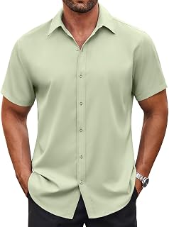 COOFANDY Men's Short Sleeve Button Down Shirt Casual Beach Summer Wedding Shirt