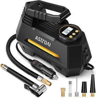 AstroAI AIRUN H Tire Inflator Portable Air Compressor, 12V DC Tire Inflator, Auto Shut-Off with Digital Pressure Gauge & LED Light, Fast Inflation for Car, Motorcycle, Bike Tires, 9.8Ft Cord, Yellow