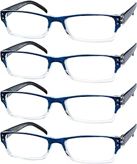 eyekepper 4 Pairs Classic Reading Glasses for Women Men Rectangular with Spring Hinges, Blue 0.50