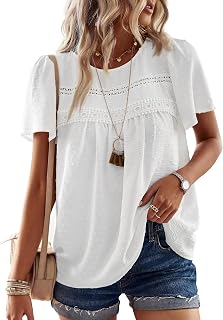 Falechay Womens Summer Tops Flowy Boho Shirts Dressy Casual Short Sleeve