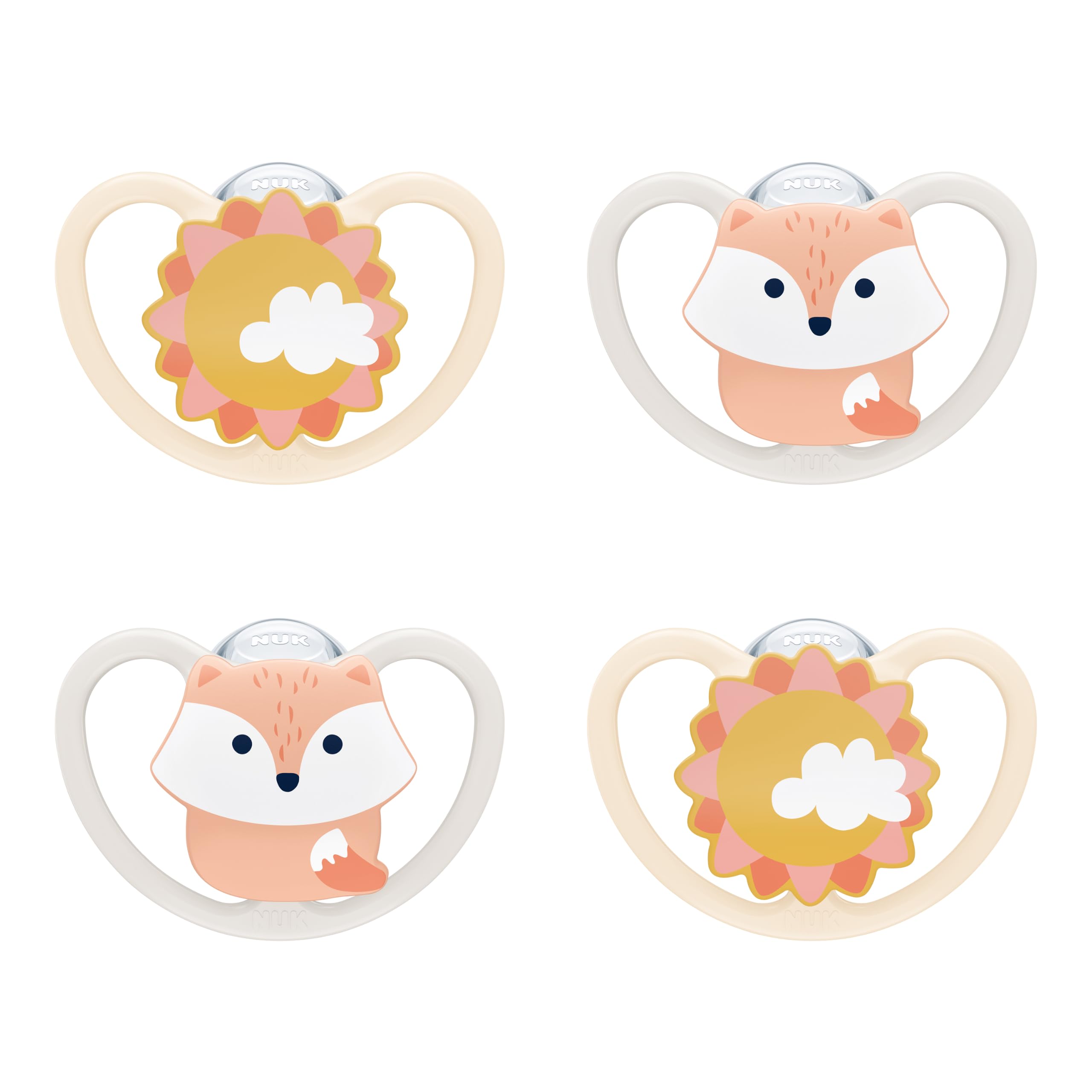 NUK Glow-in-the-Dark Orthodontic Pacifiers, 18-36 months, Fox & Weather, 3 Pack