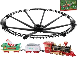 Christmas Train Set Electric Christmas Tree Train Set Around The Tree with Light and Sound 2 Carriage Simulation for Kids, No Battery