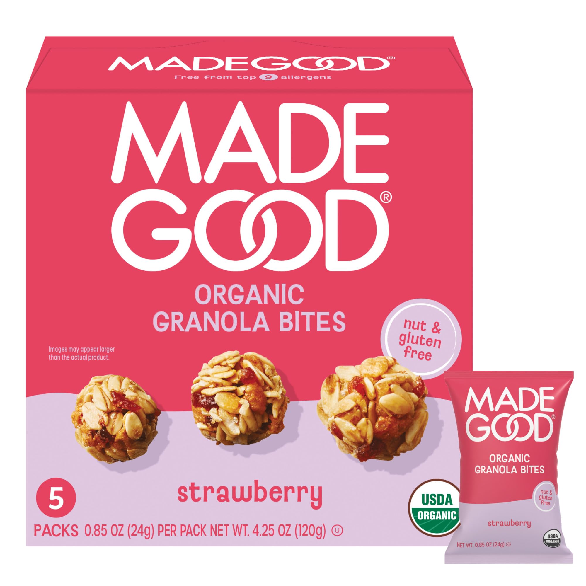 MadeGood Organic Strawberry Granola Bites, 5ct x 0.85oz