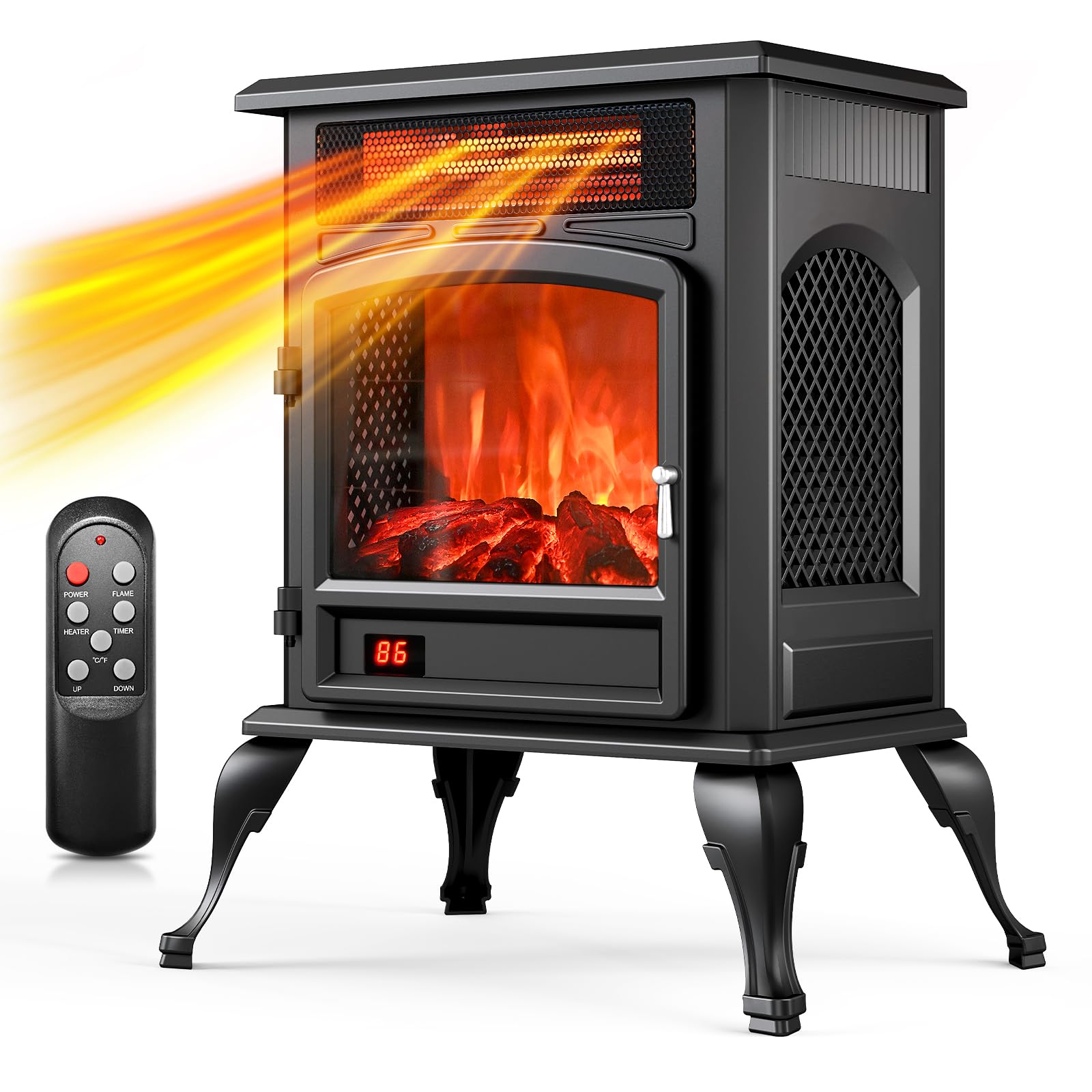 EXNOS Electric Fireplace Stove Heater with 3D Flame, 1500W &Flame-Only Mode | Sp