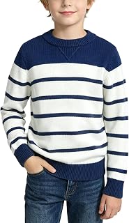 YesFashion Boys Striped Sweater Crewneck Knit Pullover Long Sleeve School Uniform Top