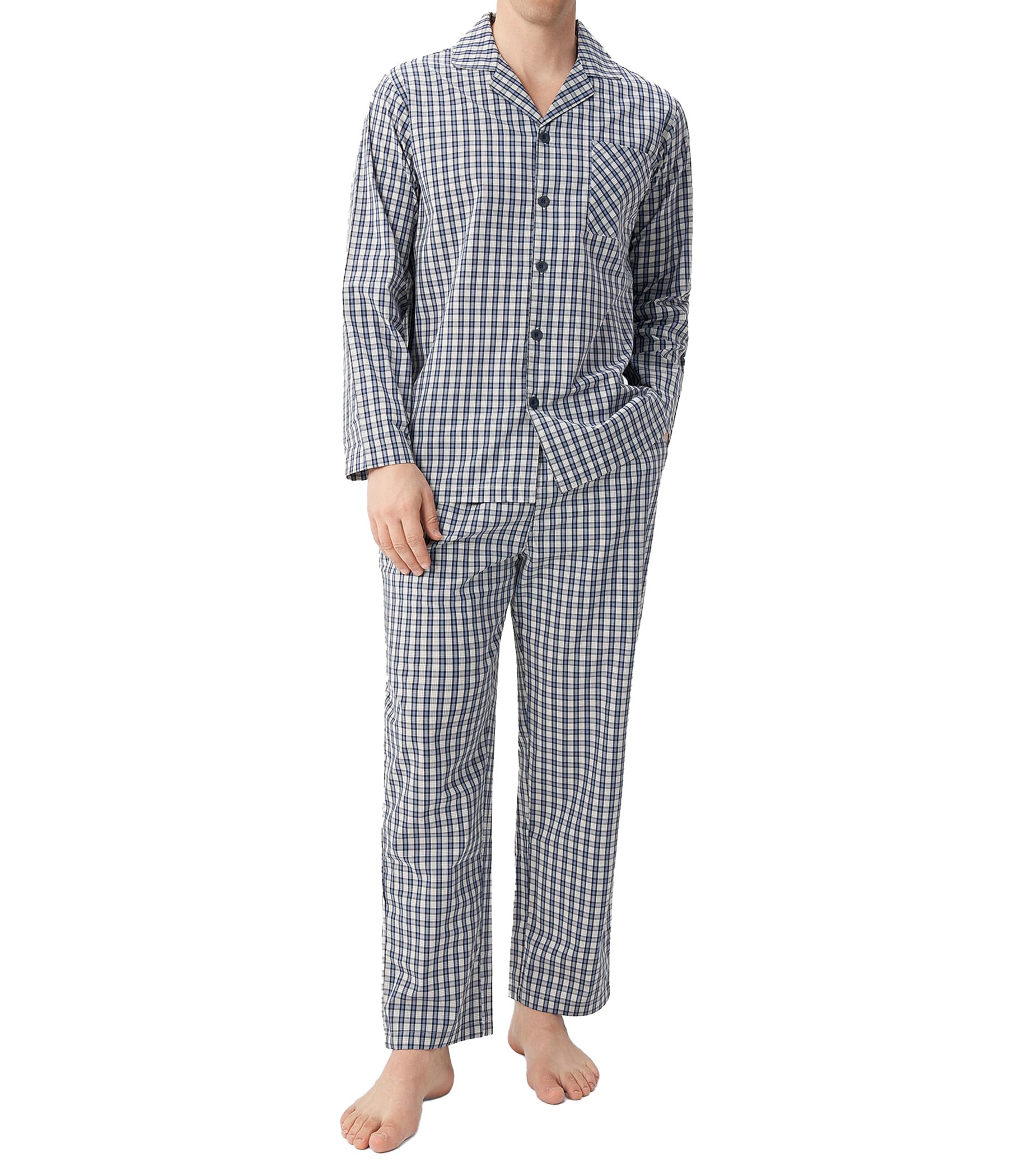 DAVID ARCHY Mens Soft Comfortable Long Sleeve Cotton Pyjamas with Pockets