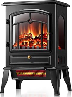 Electric Fireplace Heater Stove with 3D Flame, 1000/1500W & Flame-Only Mode | Freestanding Electric Fireplace Heater with 5100 BTU Output, Thermostat, ETL, Overheat Protection, for Indoor Use, 22.28 in