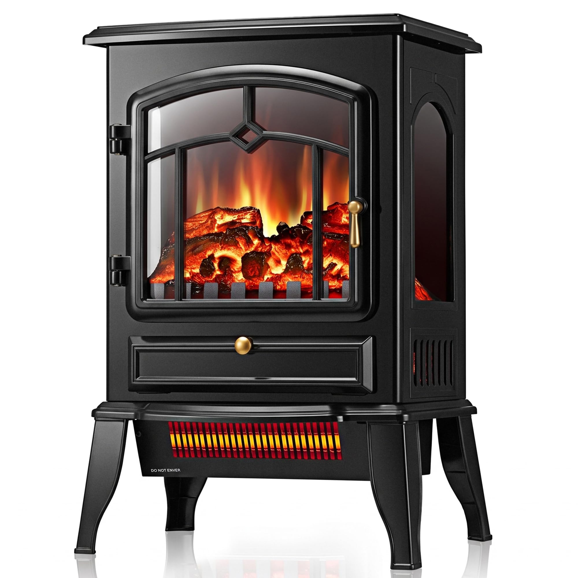 Electric Fireplace Heater Stove with 3D Flame, 1000/1500W & Flame-Only Mode | Fr