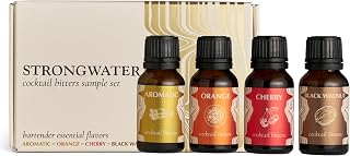 Strongwater Cocktail Bitters Sampler Set - 4 Flavors, Makes 32 Cocktails | Bitters for Cocktails Gift Set Includes Orange Bitters, Walnut Bitters, Cherry Bitters and Aromatic Bitters in .5oz Bottles