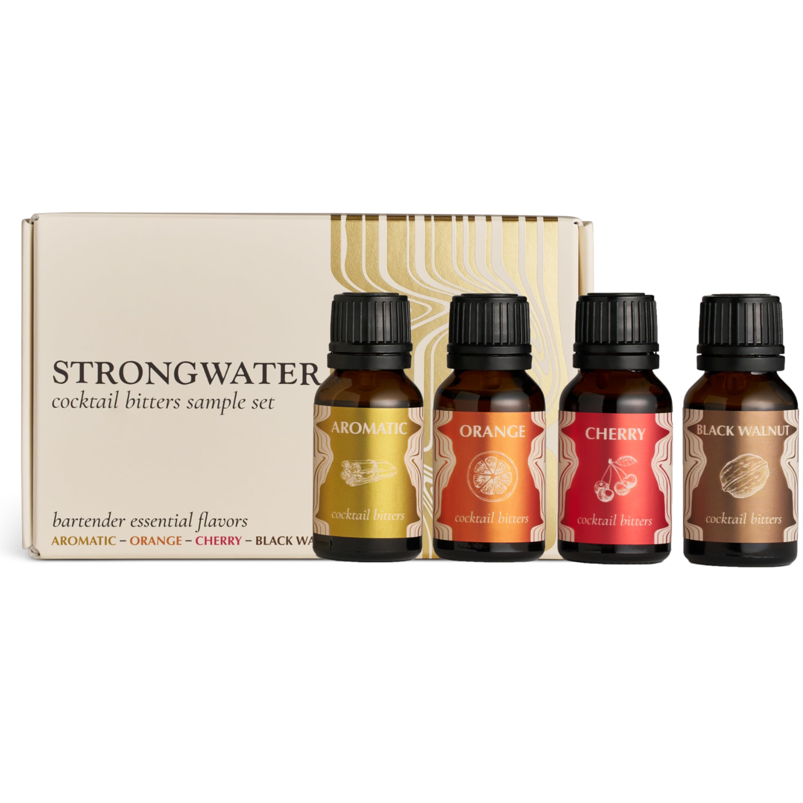 Strongwater Cocktail Bitters Sampler Set - 4 Flavors, Makes 32 Cocktails | Bitte