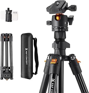 K&F Concept 64 inch/163cm Lightweight Aluminum Travel Camera Tripod | Compact and Portable, 360° Ball Head, Load Capacity 17.6lbs, DSLR Photography and Smartphone Live Streaming Vlog O234A1+BH-36