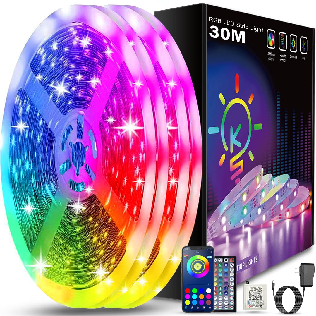 Keepsmile Led Strip 30m (15mx2), Led Bedroom Bluetooth, Led Strip Controlled by 