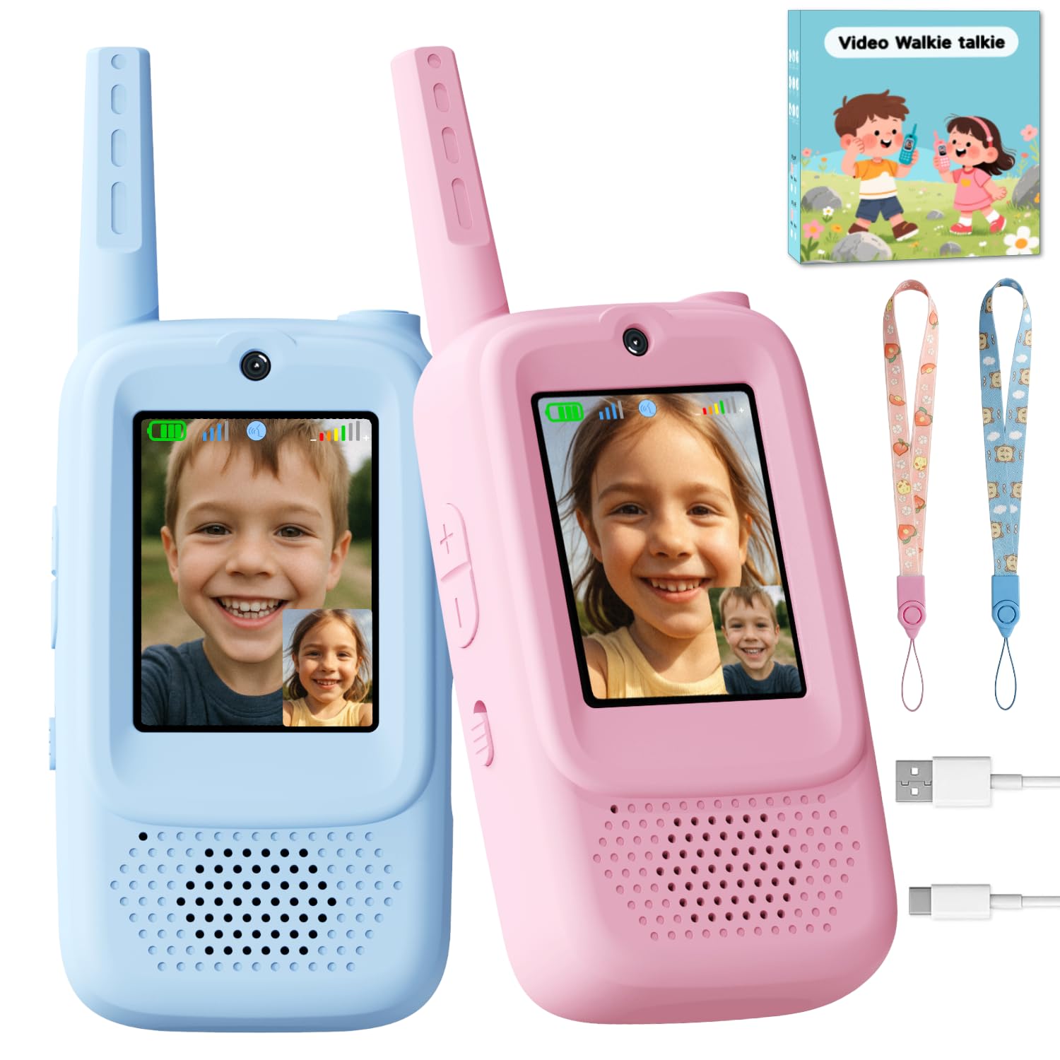 Video Walkie Talkies for Kids, Handheld 2 Pack Rechargeable Video Walkies Talkie