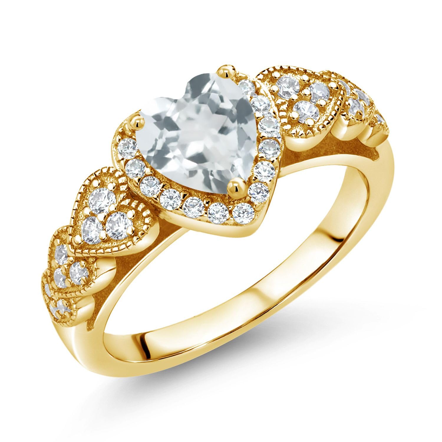 Gem Stone King Yellow Gold Plated Silver Heart Ring