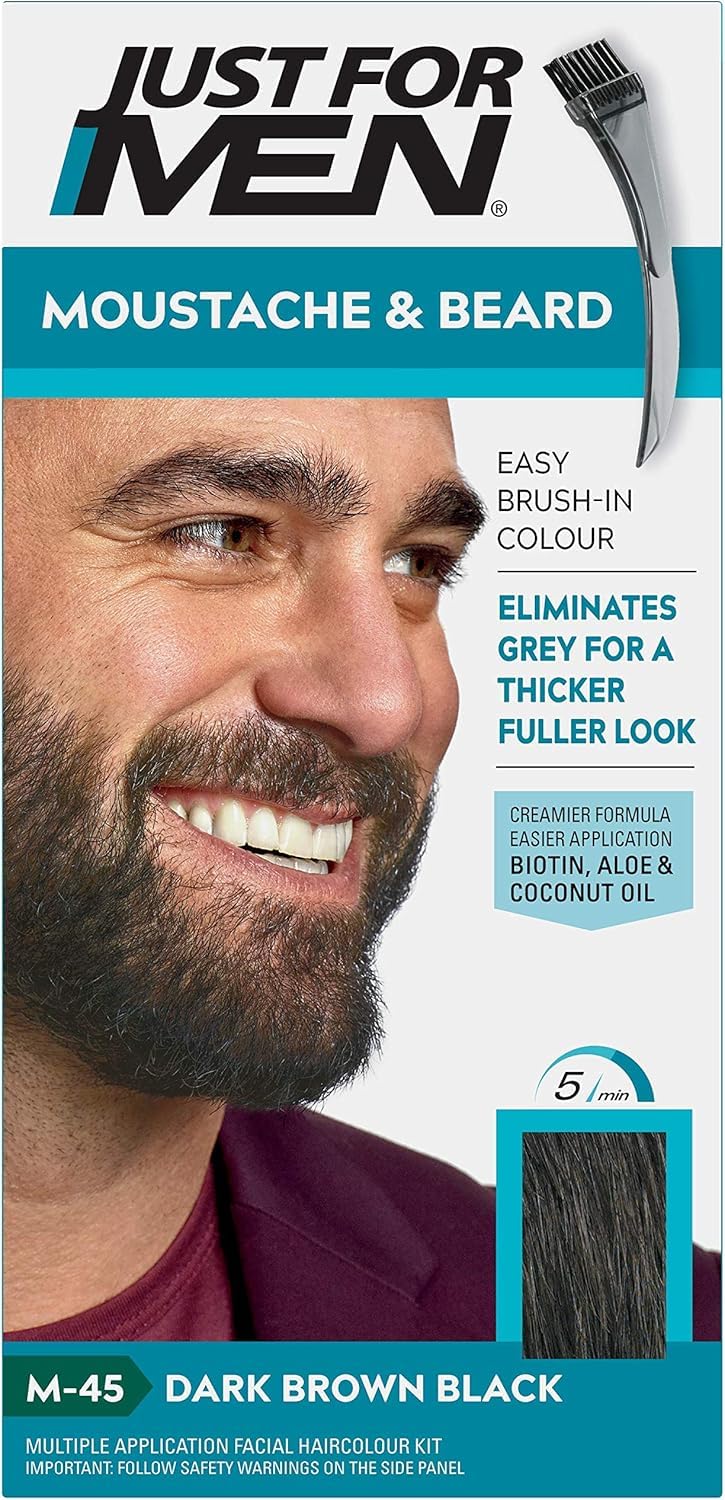 Just for men Moustache & Beard Dark Brown Dye, Eliminates Grey for a Thicker & F
