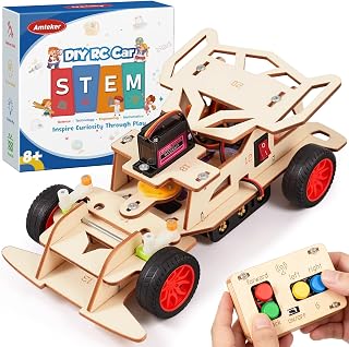 Amteker DIY Remote Control Car, RC Car Kit Toy for 8-12 Year Old Boy | Wooden Engineering Science Toy for 8-12 Year Old Boy, Gift for Boys Girls, Rc Drift Car with Self-Centering Steering