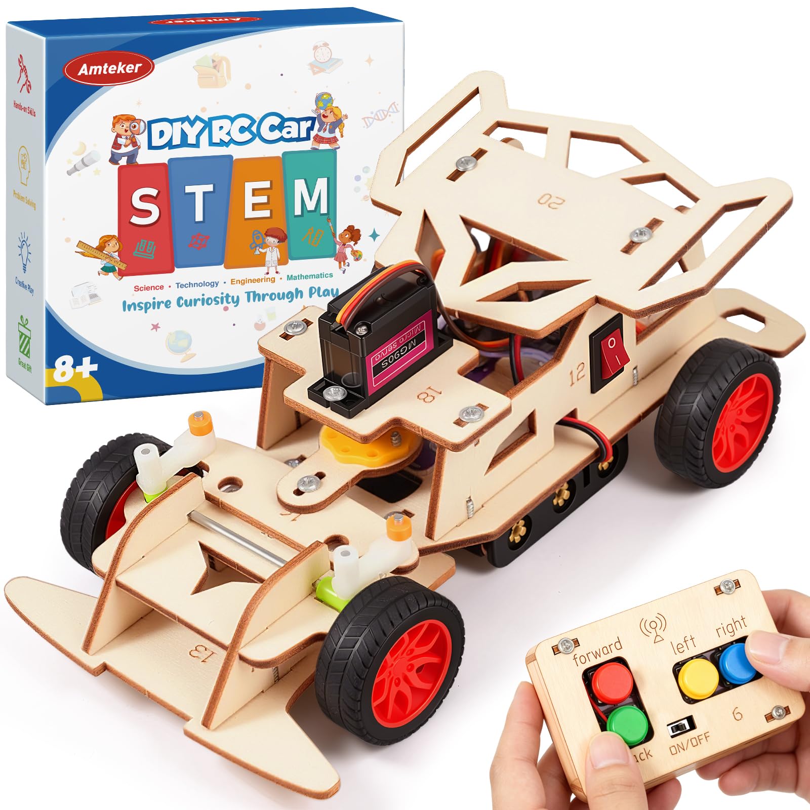 Amteker DIY Remote Control Car, RC Car Kit Toy for 8-12 Year Old Boy | Wooden En