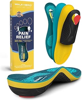 WalkHero Heavy Duty Plantar Fasciitis Insoles, 220+lbs Shoe Insoles | Plantar Fasciitis Relief, Arch Support Inserts，plantillas para fascitis plantar mujer(Mens 7-7.5 | Womens 9-9.5, Coral Green)