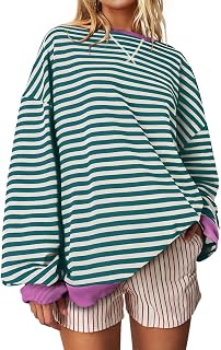 UEU Women Plus Size Striped Crew Neck Long Sleeve Color Block Casual Sweatshirts for Training