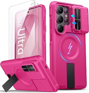 ATATOO for Magnetic Samsung Galaxy S26 Ultra Case with Kickstand, Hot Pink