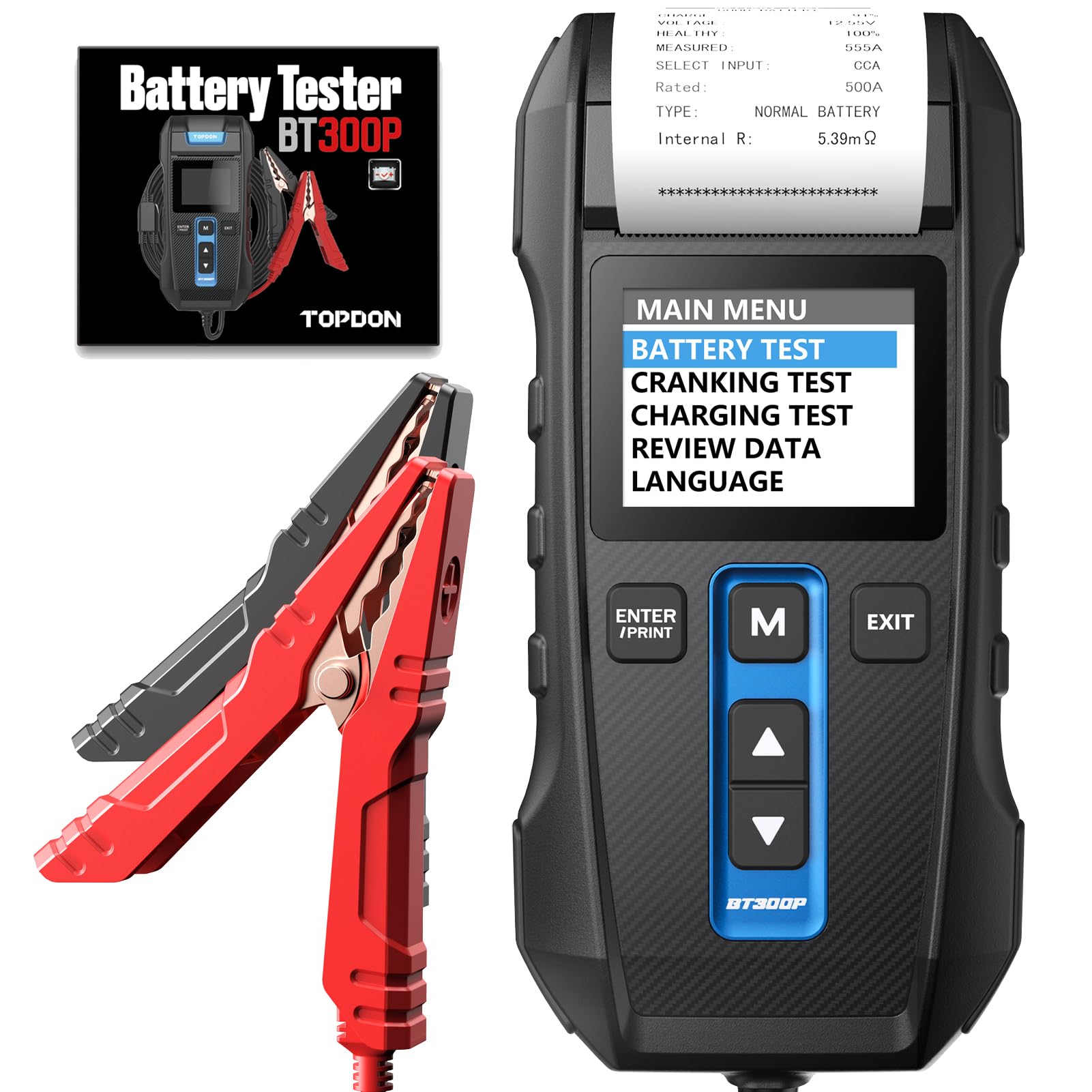 TOPDON BT300P 12V 24V Car Battery Tester, Built-in Printer | 100-2000CCA Alterna