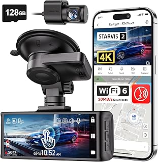 REDTIGER 4K STARVIS 2 Dashcam Front Rear, 5GHz WiFi 20MB/s, Free 128GB Card | Voice Control, Touch Screen, GPS, Loop Recording, Parking Mode, Audio Recording, WDR Night Vision, Supercapacitor(F7N Touch)