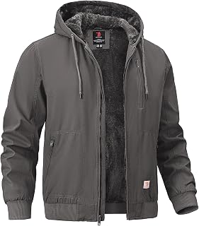 TBMPOY Men's Winter Jackets Hooded Work Cotton Fleece Lined Duck Coats Flannel Active Workwear Coat