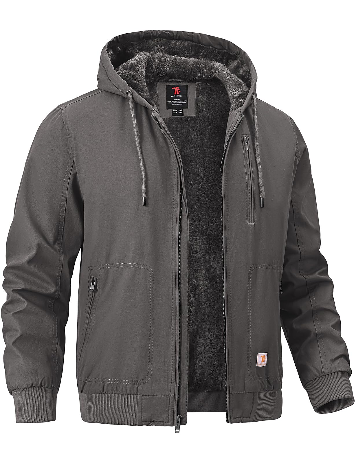 TBMPOY Men's Winter Jackets Hooded Work Cotton Fleece Lined Duck Coats Flannel A