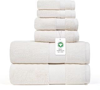 6 Piece Bath Towel Set, 630 GSM Absorbent Cotton Bath Towels Set - Ivory