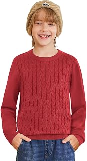 Arshiner Boys Sweater Long Sleeve Cable Knit Crewneck Pullover Winter Tops