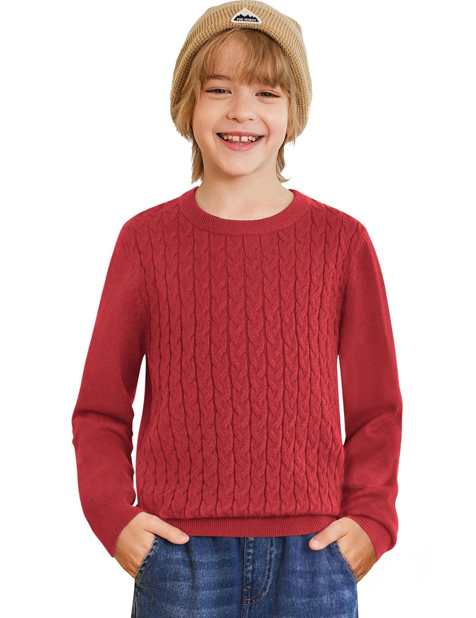 Arshiner Boys Sweater Long Sleeve Cable Knit Crewneck Pullover Winter Tops