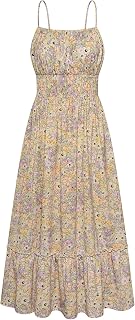GRACE KARIN Summer Dresses Women 2026 Vacation, Smocked Floral Maxi Dress, Boho Beach Sundress with Pockets Fashion Clothing
