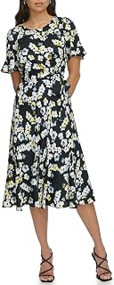 DKNY Women's V-Neck Ruffle Sleeve Dress (Pack of 1)