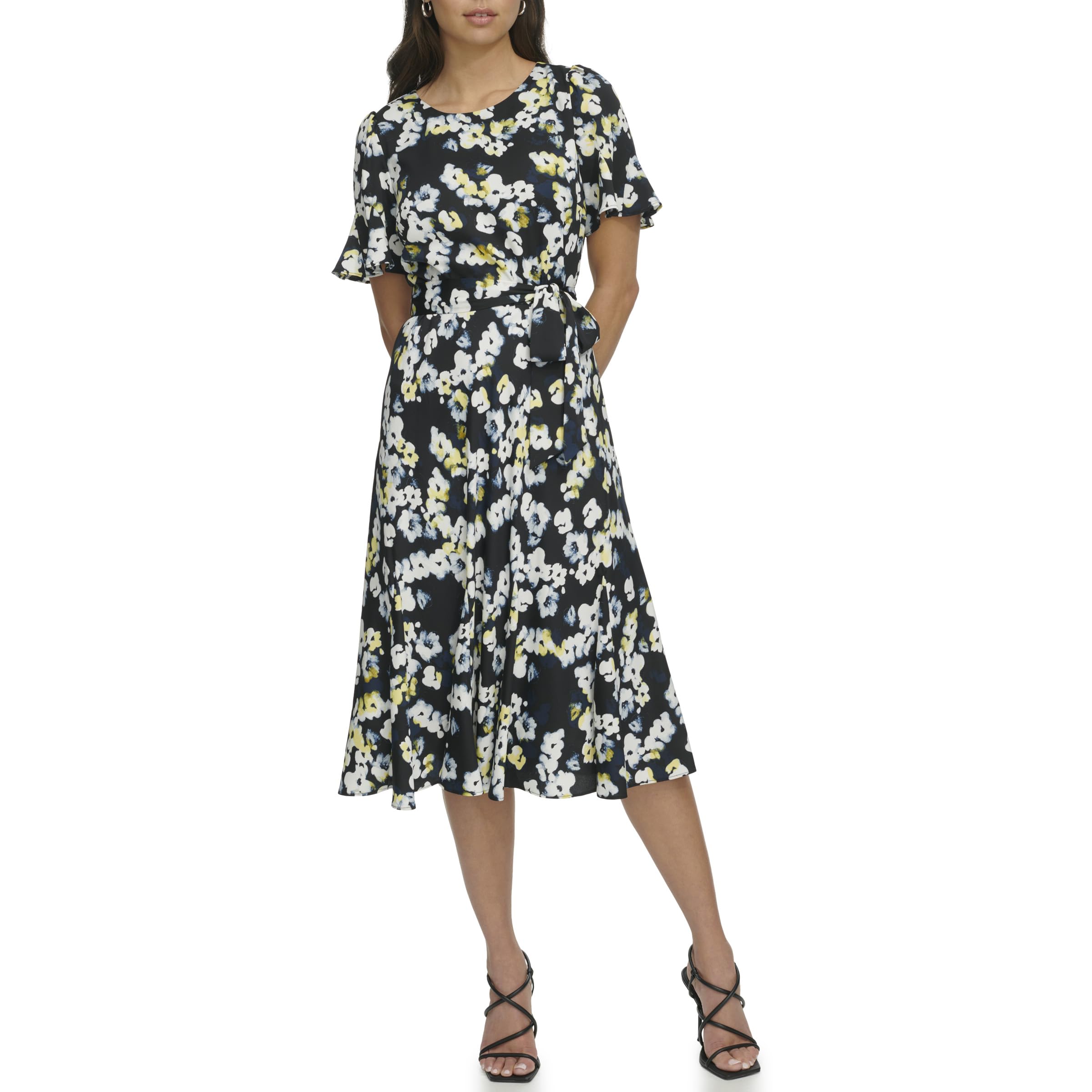 DKNY Women's V-Neck Ruffle Sleeve Dress (Pack of 1)