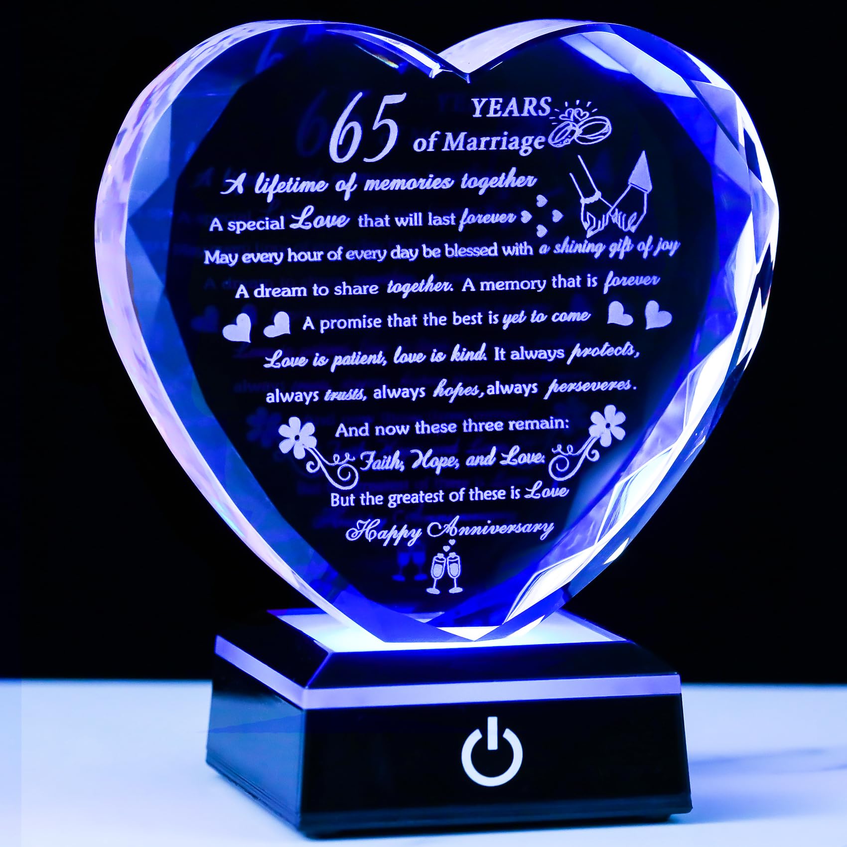 Happy 65th Wedding Anniversary Crystal Gifts for Couples Parents with Light Base
