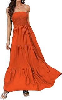 Women Strapless A Line Maxi Dress Tube Top Backless Casual Dress