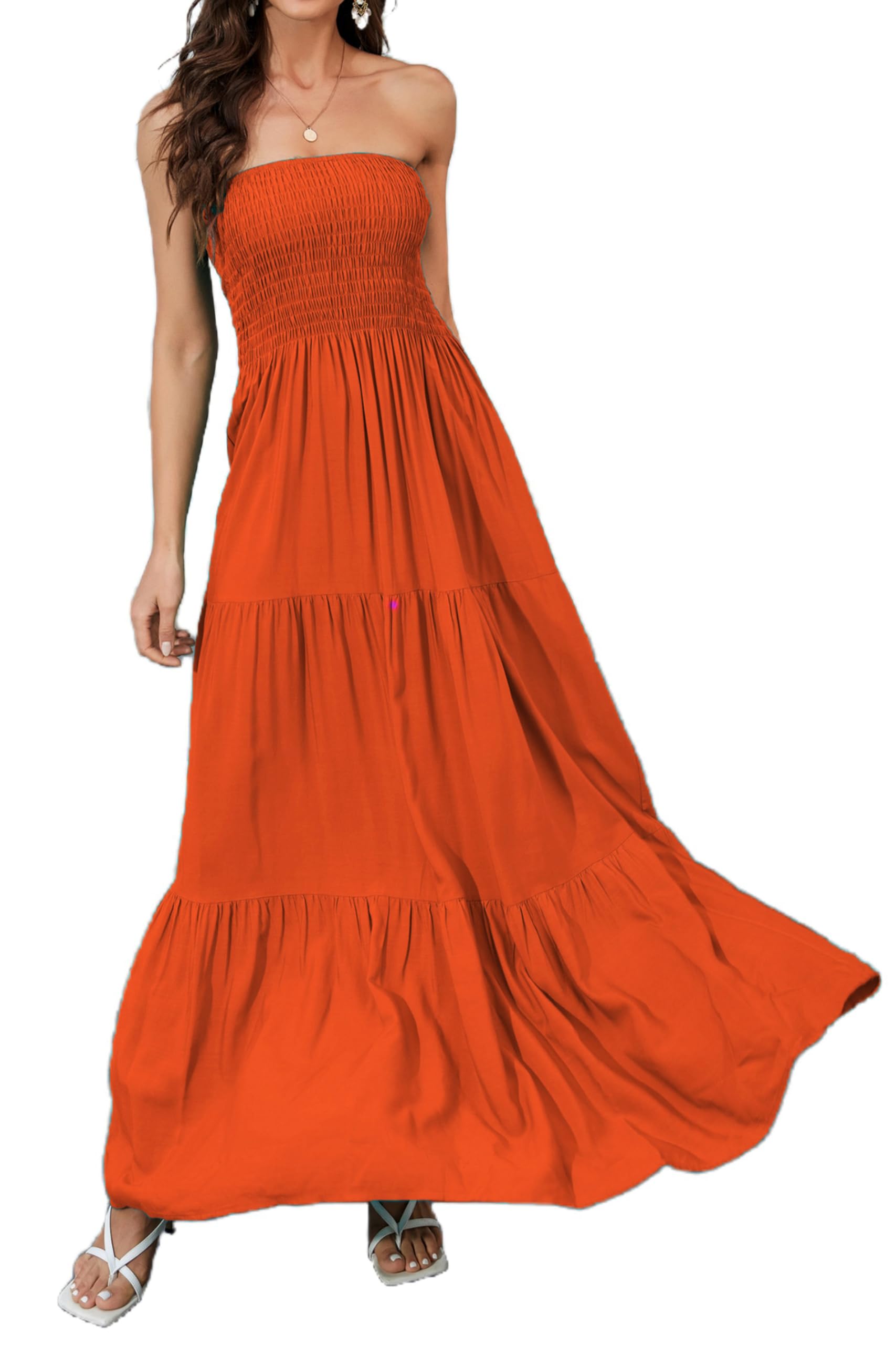 Women Strapless A Line Maxi Dress Tube Top Backless Casual Dress