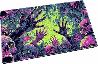 April Space Playmat for MTG & TCG，24x14 inches(Freeing Skeleton) | Ideal for card game lovers. Non-slip rubber playmat with card zones, stitched edges, and a portable storage bag.