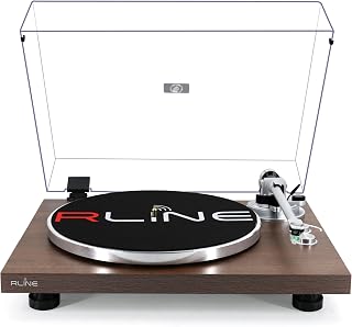 RLINE - Vinyl Record Player Bluetooth Walnut, Vinyl Player 33 and 45 RPM, Plate 12" in Die-Cast Aluminum, VM-95E Magnetic Cartridge, Active Pre-Amplifier, Anti-Skating Function