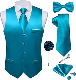 DiBanGu Men's Satin Suit Vest and Tie Solid Color Vest and Bow Tie for Tuxedo Formal Dresses Vest Wedding Party 8 Pieces
