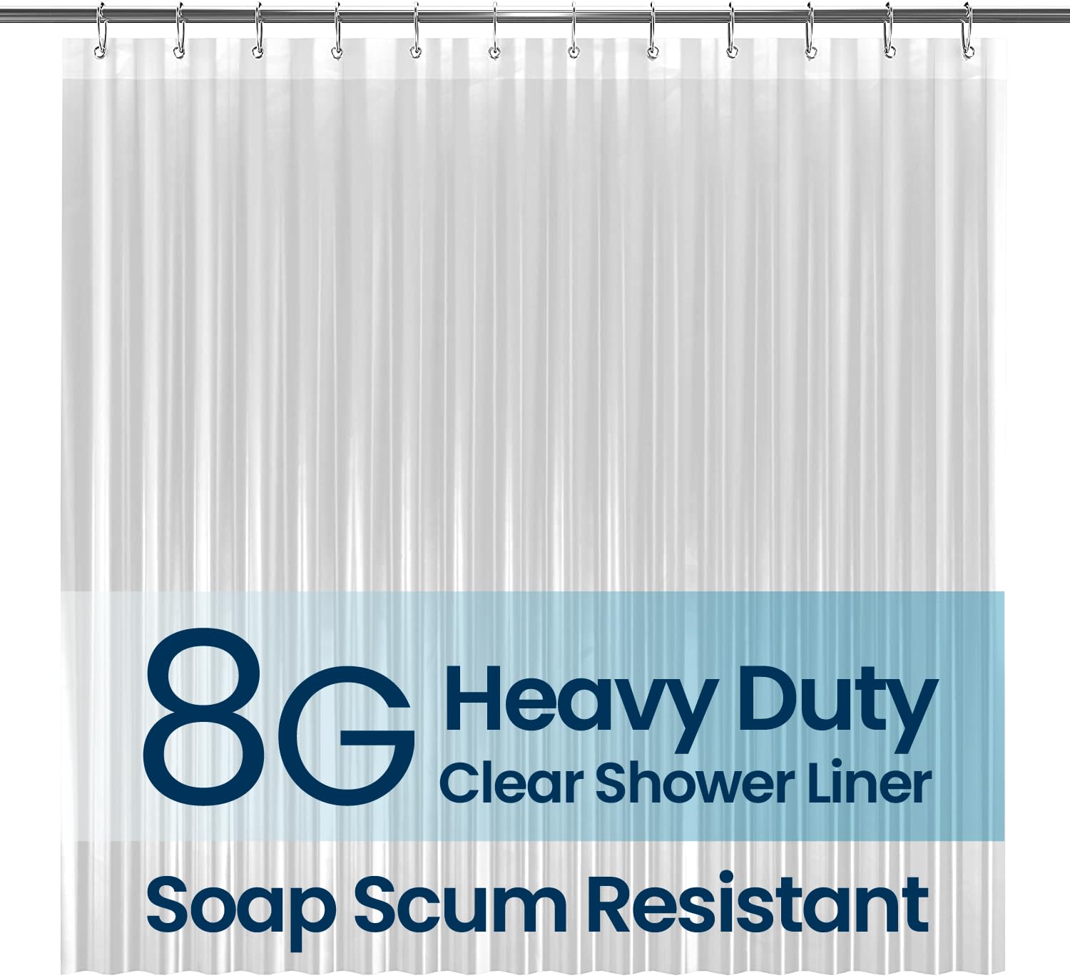 LiBa Shower Curtain PEVA 8G, 72x72 Inch Waterproof Clear | Non-toxic shower line