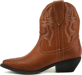 Soda Women Cowgirl Cowboy Western Stitched Ankle Boots Pointed Toe Short Booties Rigging-S (Wide Fit Available)