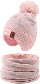 Xiaohawang Baby Winter Knitted Beanie Hat with Fleece Lining and Pompom