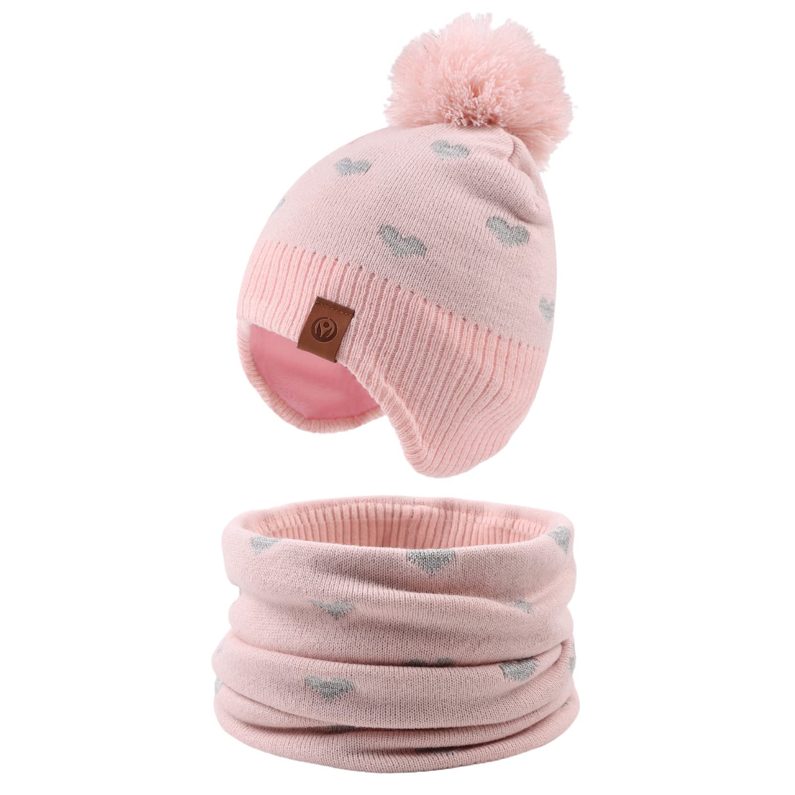 Xiaohawang Baby Winter Knitted Beanie Hat with Fleece Lining and Pompom