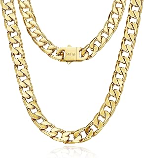 Qlaway 14MM Gold Cuban Link Chain for Men, 316L Stainless Steel and 14K Gold Filled, Gold Chains for Men, Available In 22/24/26/28/30 Inches, Gold Mens Necklace