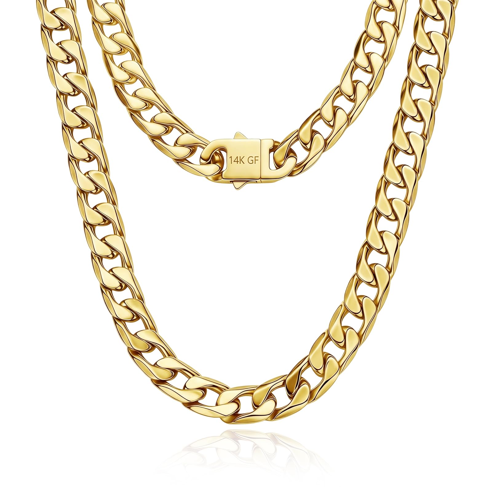 Qlaway 14MM Gold Cuban Link Chain for Men, 316L Stainless Steel and 14K Gold Fil