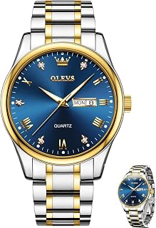 OLEVS Watches for Men Waterproof Luxury Analog Mens Watches Stainless Steel Business Fashion Mens Watch Big Face Dress Watches for Men Watch with Date(Blue/Black/Green/Gold Dial)