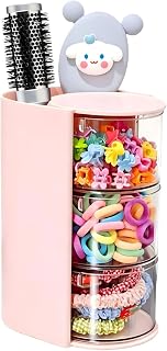 Azurphoric Hair Accessories Organizer with Hair Brush Holder(Pink, 3-Layer) | Rotatable Makeup Brush Holder for Necklaces, Earring, Bracelet, Ring, Makeup Brushes, Hair Clip and Hair Accessories
